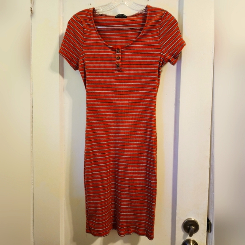 Cotton On Short-Sleeve Bodycon Striped Dress Orange